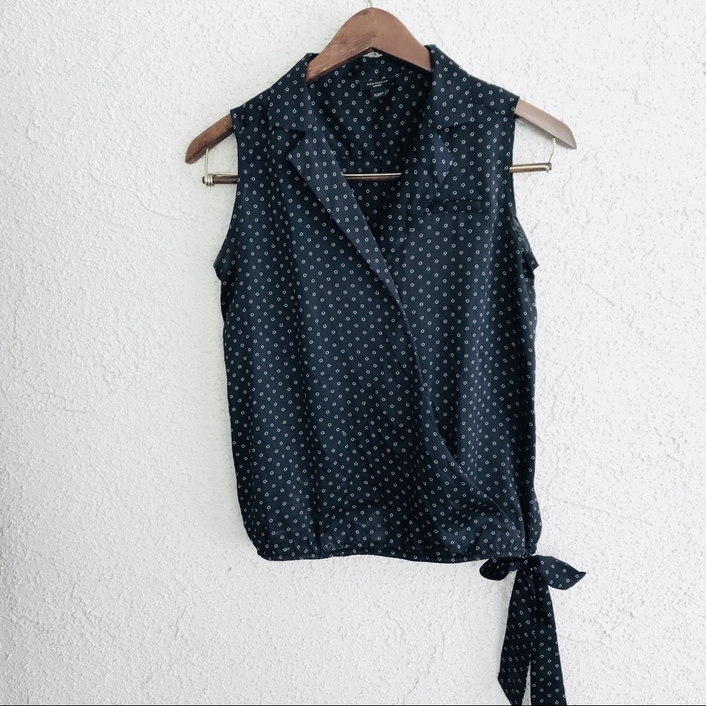 Ann Taylor Blue wrap Blouse with polkadots